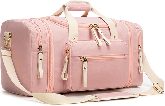 Duffle Bag for Travel (Pink) 20–23” Expandable (40L) – Lightweight Water-Resistant Carry On Weekender with Multiple Pockets & Shoulder Strap – Airline Approved Travel Duffel Bags for Men & Women