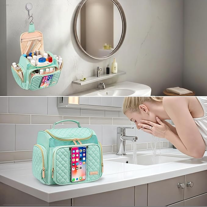Large Toiletry Bag for Women Men,Bathroom Bag,Water Resistant Shower Bag,Makeup Bag,Portable Shower Caddy for College Dorm,Hanging Travel Toiletry Bag with Transparent Waterproof Phone Pocket