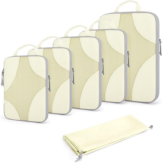 BAGSMART Compression Packing Cubes for Travel, Compressible Luggage Organizer for Cruise Ship, Lightweight Travel Essentials 6-Pack 1L+2M+2S+1Shoe Bag