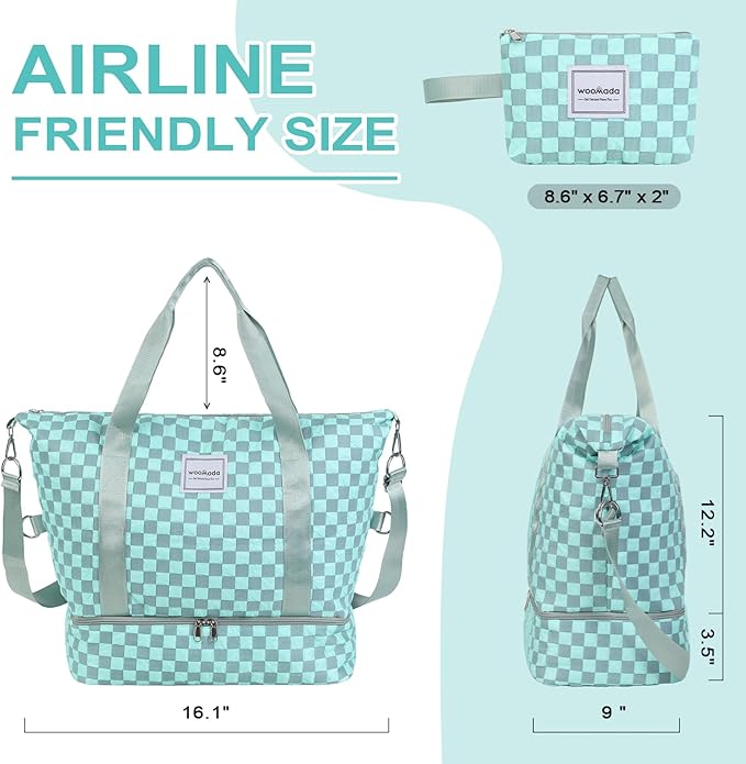 WOOMADA Weekender Bag for Women, Travel Duffel Bags with Shoe Compartment & Wet Pocket, Personal Item Bag for Airlines
