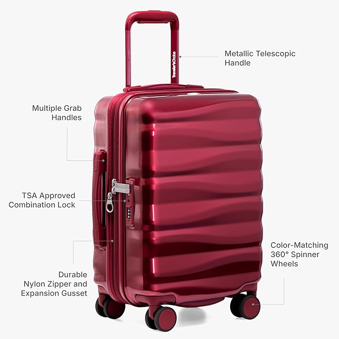 Traveler's Choice Edinburgh II Hardside Spinner Luggage, TSA Lock, Red, 3 Piece Set (21/25/29)