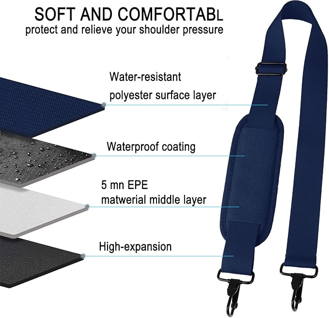 Askuko Shoulder Strap, Universal Adjustable 56 Inch Shoulder Belt Replacement Laptop Bag Shoulder Strap with Metal Hooks for Briefcase, Laptop Messenger Crossbody Bag, Luggage Duffel Camera, Blue