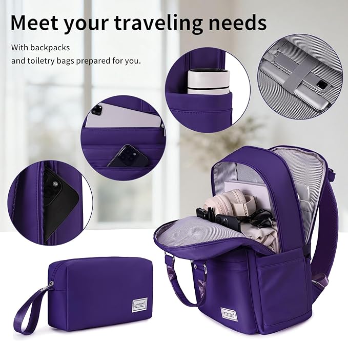 LARVENDER Carry On Luggage Set 22x14x9 Airline Approved, Expandable 20 Inch Carry-On Suitcases With Wheels, Lightweight Luggage Sets 3 Pieces With Backpack, Grape Purple