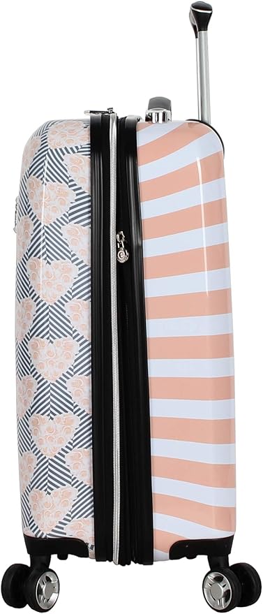 Betsey Johnson Designer 20 Inch Carry On - Expandable (ABS + PC) Hardside Luggage - Lightweight Durable Suitcase With 8-Rolling Spinner Wheels for Women (Chevron Hearts)