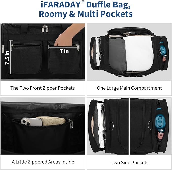 55L Duffle Bag for Travel - 24 inch Heavy Duty Duffel Bag with Multi Pockets for Overnight Weekend Gym Sports Camping(Black)