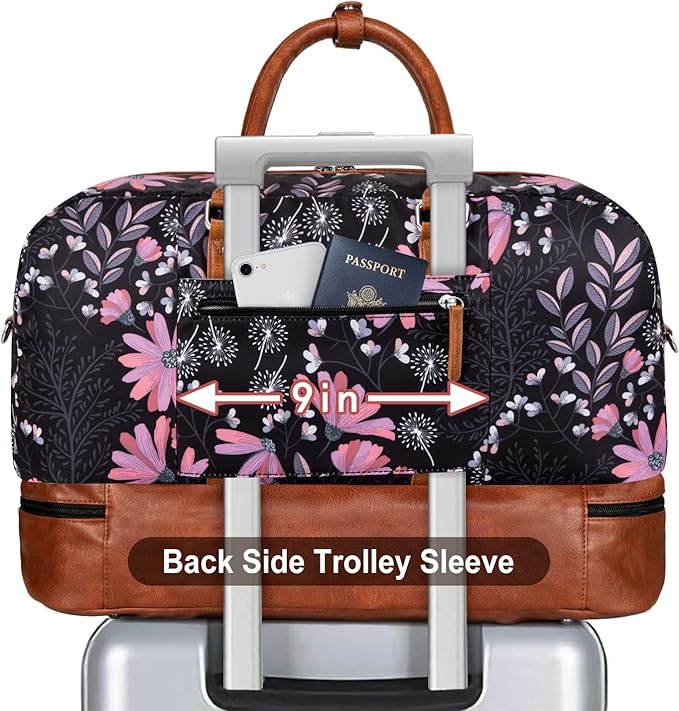 Weekender Bag for Women, Large Overnight Bag Canvas Travel Duffel Bag Carry On Tote with Shoe Compartment 21" 3Pcs Set