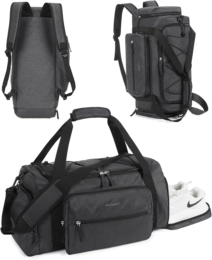 BAGSMART 4-IN-1 Gym Bag for Women Men, TSA Lightweight Duffle Bag for Travel with Shoe Compartment & Wet Pocket, 22L/30L/38L Tactical Backpack with 40oz Water Bottle Holder