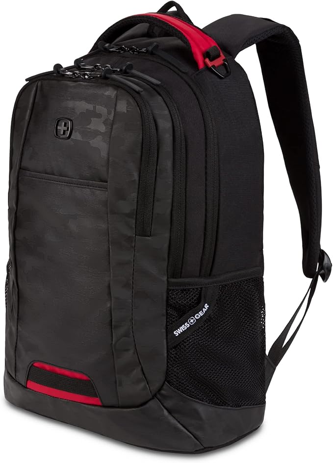 SWISSGEAR Cecil 18-Inch Laptop Backpack Fits 16-Inch Laptop, Travel Daypack with Organizer Pockets, Water Bottle Holders & Padded Straps – Camo Noir