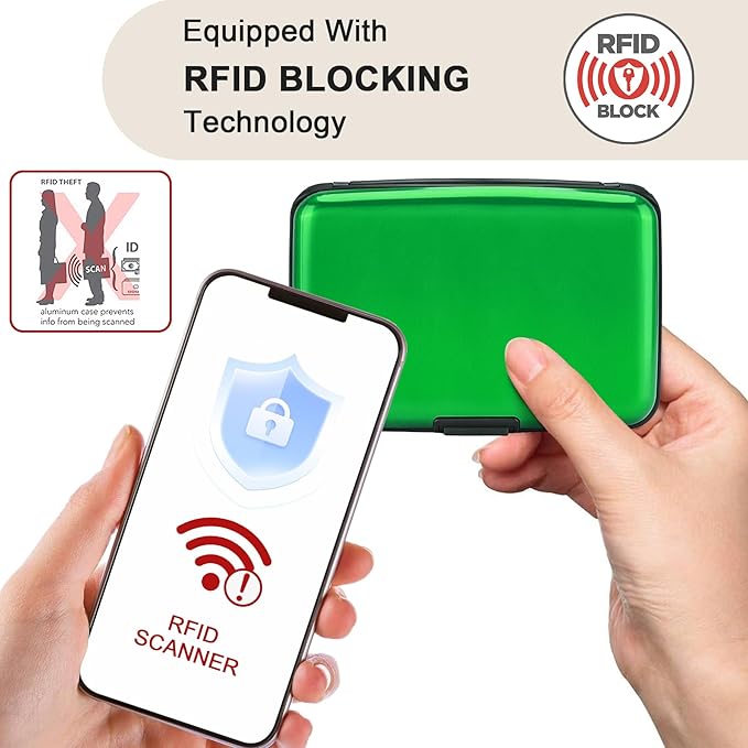 ELFISH Mini RFID Aluminum Wallet Credit Cards Holder Business Card Case Metal ID Case for Men Women (Green)