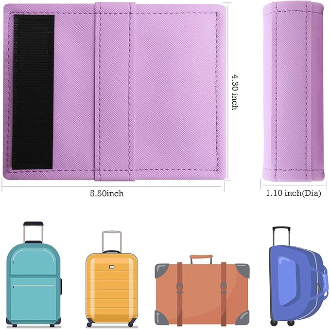 Luggage Handle Wrap 5 Pack-Leather Luggage Handle Wraps for Suitcase/Handbag/Duffel Bag/Car Bright Luggage Identfier/Handle Covers/Grips Luggage Accessories for Travel 3.0 (Violet)
