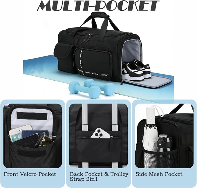 MAXTOP Gym Bag for Women Men Travel Duffle Bag Large Capacity Carry On Weekender Overnight Bag With Shoe Compartment Gym Tote Dry Wet Separation Duffel Bag for Travel