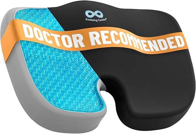 Everlasting Comfort Doctor Recommended Memory Foam Seat Cushion for Office Chairs & Car - Ergonomic Office Desk Accessories - Cushions for Tailbone Pain Relief, Sciatica (Black Cool, Large)