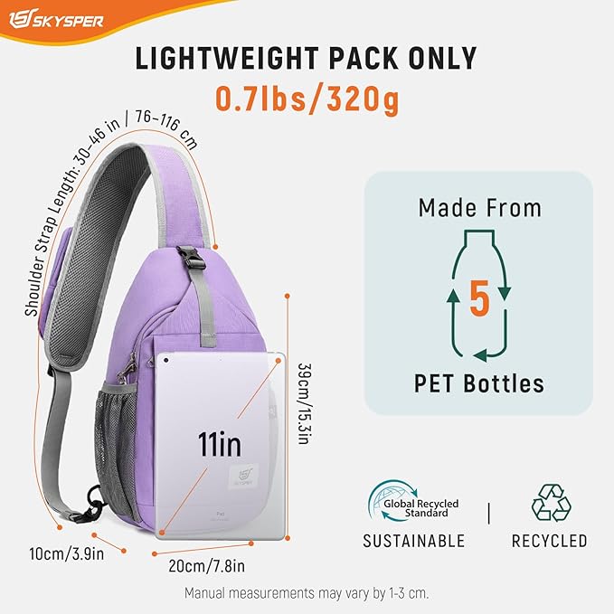 SKYSPER Sling Bag RFID Cross Body Bag Recycled Crossbody Backpack Travel Daypack