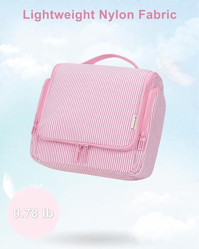 Relavel Hanging Toiletry Bag for Women, Travel Makeup Bag Cosmetic Organizer Toiletries Shower Bag for Travel Essentials, Accessories, Cute Gifts for Girls, Pink
