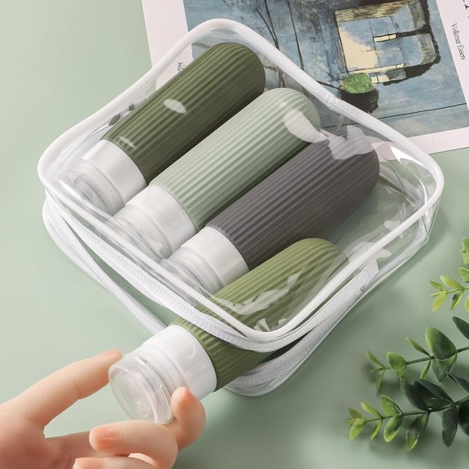 ME.FAN Travel Bottles for Toiletries, TSA Approved 3oz Silicone Journey Size Containers, Portable Split Bottle for Conditioner, Shampoo, Lotion- 4 Pack Desert Sage