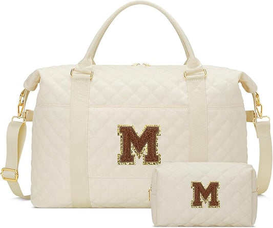Gifts for Women, Initial Travel Duffle Bag, Personalized Weekender Overnight Bags, Gift for Mom Friend College Girl Graduation Teacher（Beige,M)