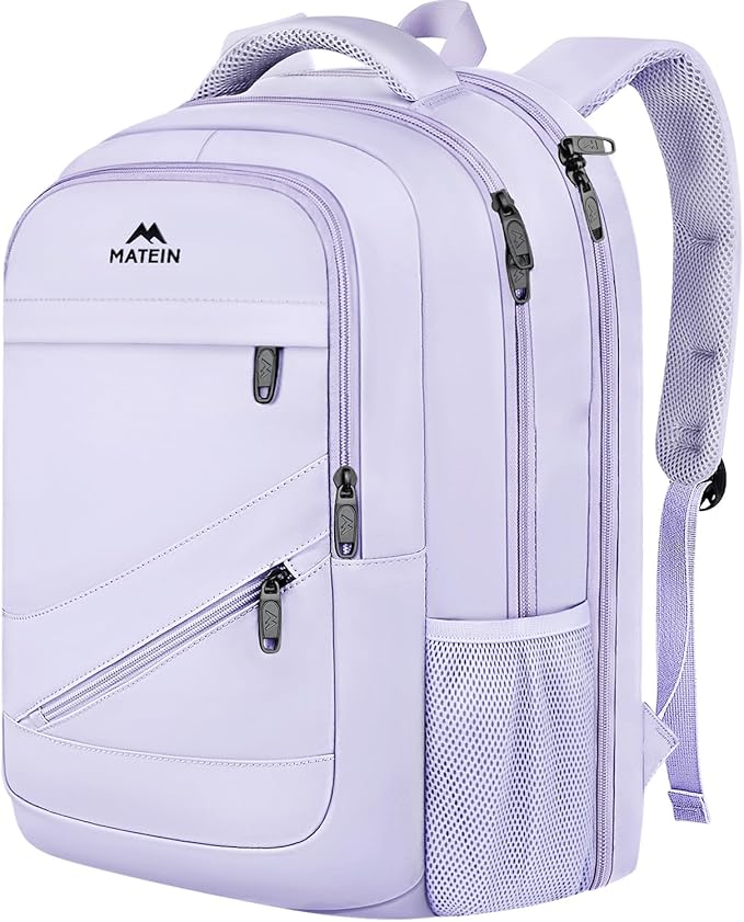 MATEIN Extra Large Laptop Backpack for Women, 50 L TSA Carry On with Multiple Organized Pockets, Anti Theft Water Resistant Travel Laptop Backpack Fits 18.4 In Computer, Light Purple