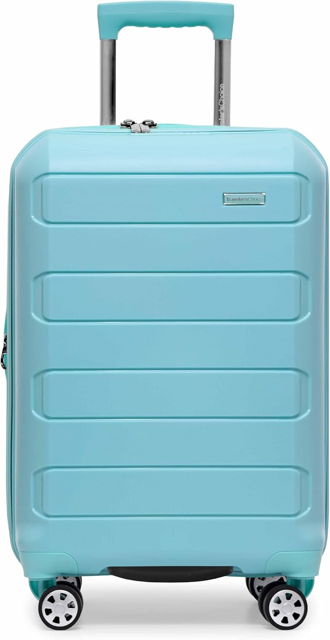 Traveler's Choice Pagosa Hardshell Expandable Luggage with Spinner Wheels, Baby Blue, 2-Piece Set (22/26)