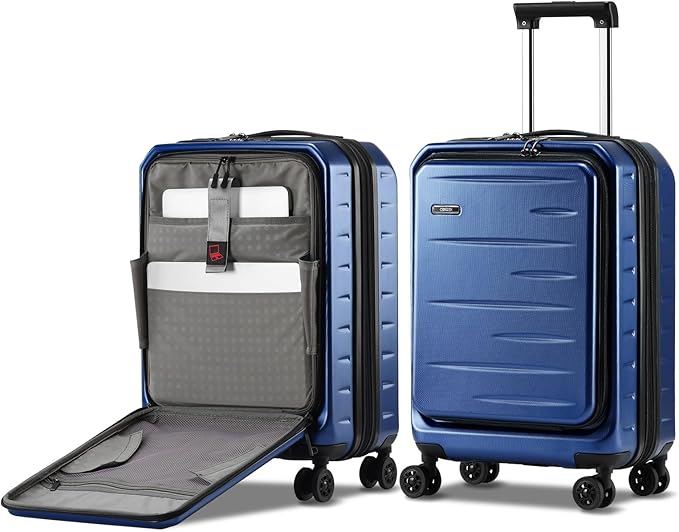 Expandable Carry On Luggage Airline Approved, 20 Inch Lightweight ABS+PC Hard Shell Suitcases with Front Pocket, Spinner Wheels, TSA Lock (Navy Blue, 1PC)