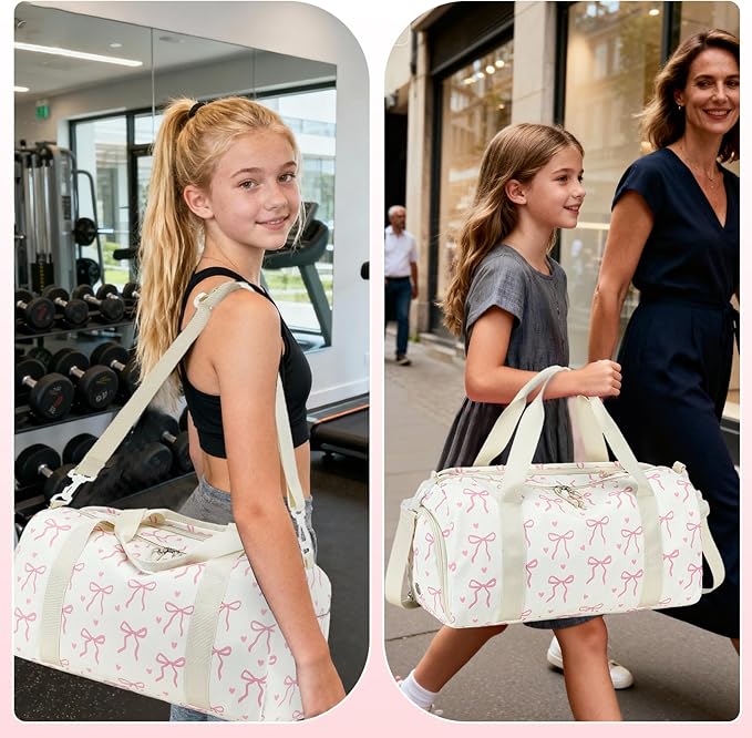 LOIDOU Kids Duffle Bag for Girls, Lightweight Girls Overnight & Weekender Travel Bag with Shoe Compartment and Wet Pocket, Cute Duffel Bags for Toddler Dance, Kids Sleepovers, Gym & Weekend Trips