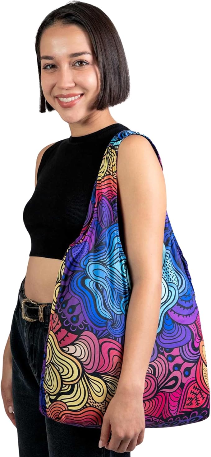 Nanobag Ultralight Foldable Tote for Women & Men, Reusable Grocery & Travel Bag, Packable Collapsible Compact Market Essential (Standard Psychedelic)