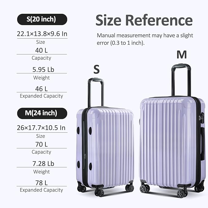 Carry on 20inch Luggage with Spinner Wheels, Lightweight PC+ABS Hard Shell Suitcases, Expandbale Storage & TSA Aprovel Lock