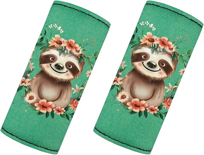 BIGCARJOB Green Sloth Luggage Handle Wrap Set for Suitcase 2 Pieces Cute Sloth Print Suitcase Identifier Protective Cover Trolley Case Grip Travel Luggage Accessories Door Handle Replacement