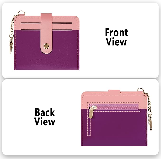 Airkit Small Wallets Woman RFID Blocking Leather Credit Card Holder - with ID Window - Card Wallets for Women - with Zipper Coin Purse - Keychain Wallet