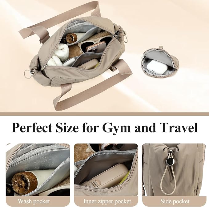 CAMTOP Mini Gym Bag for Women, Small Gym Tote Bag Puffy Quilted Sports Duffel Bag with Wet Compartment and Coin Purse Duffel Bags Dance Yoga Workout Bag for Gifts