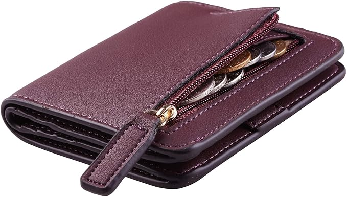 Toughergun Women’s Small Slim Leather Wallet with RFID Protection, Compact Bifold Mini Purse with Clear ID Window