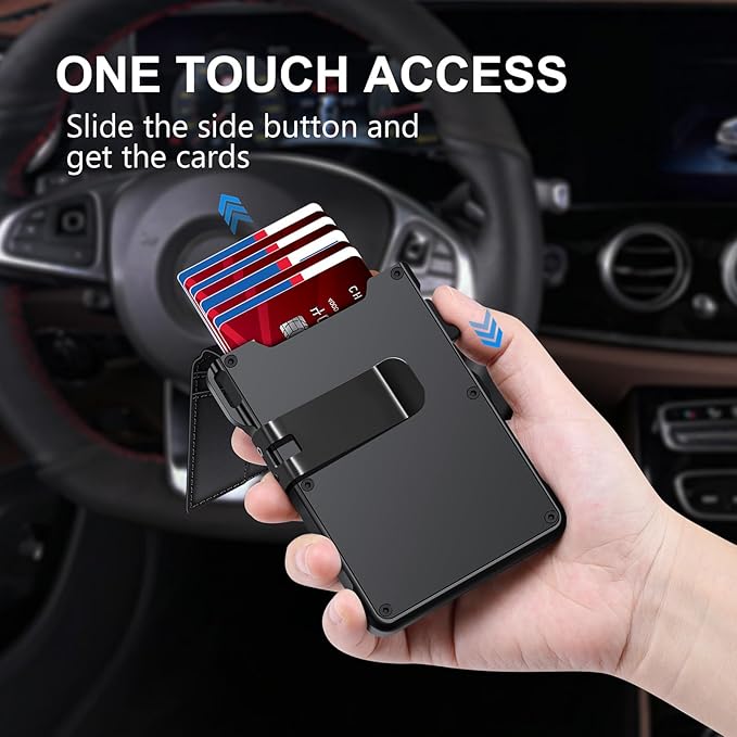 KIKVES Airtag Wallet for Men, Mens Smart Wallet for Air Tag RFID Blocking, Minimalist Bifold Pop Up Aluminum Credit Card Case Holder 12+ Cards with ID Window, Gift for Men, No Airtag Included, Black