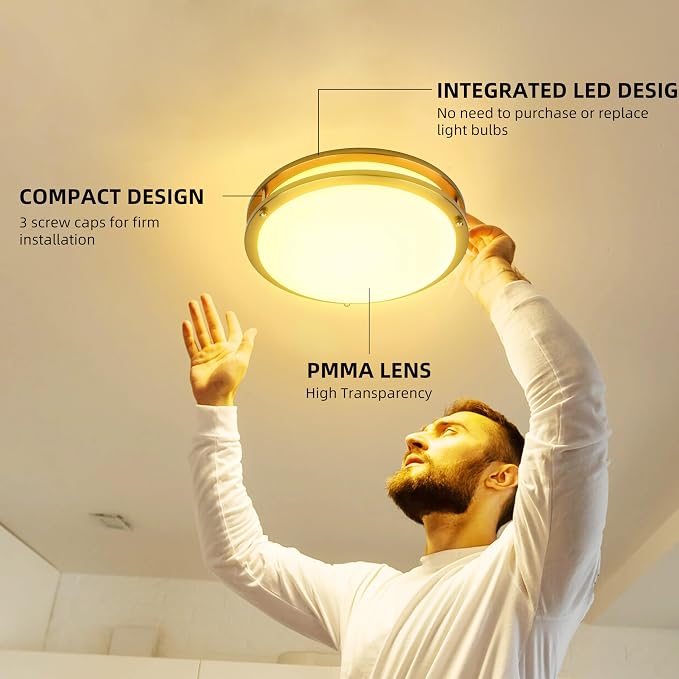 hykolity 13 inch Flush Mount LED Ceiling Light Fixture,1300LM,5CCT | 2700K/3000K/3500K/4000K/5000K Adjustable Ceiling Lights,Gold Saturn Dimmable Lighting for Kitchen,ETL Listed,2 Pack