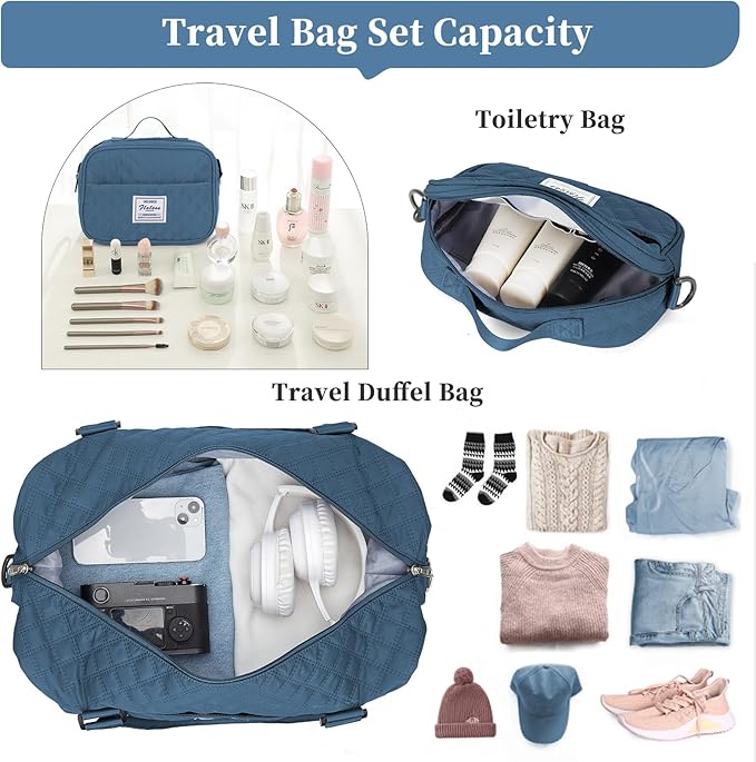 Weekender Bags for Women, Carry on Overnight Weekend Travel Duffel Bag with Shoes Compartment &Toiletry Bag, Personal Item Bag for Travel Business Trips Sport Hospital