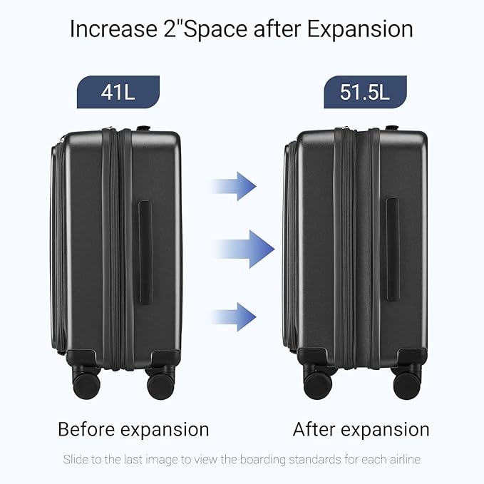 Carry On Luggage with Top Opening, Expandable with Front Pocket and USB Charging Port, Lightweight with Front Compartment Rolling Suitcases with Spinner Wheels (Grey, 20 Inch)