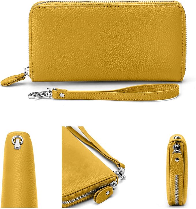 Moflycom Womens Wallet RFID Blocking Genuine Leather Zip Around Wallet Clutch Wristlet Travel Long Purse for Women