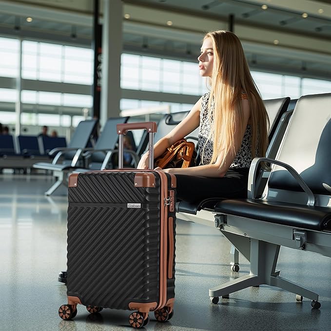 Luggage Sets 5 Piece with TSA Lock Spinner Wheels, Unisex Hard Case ABS Suitcase Set, Hardshell Lightweight Waterproof Travel Hardside Suitcases with Wheels for Women Men, Black