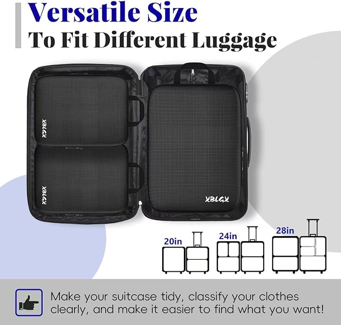 6 Set Compression Packing Cubes for Travel, Suitcases and Carry On, Luggage Organizer Bags for Travel Accessories