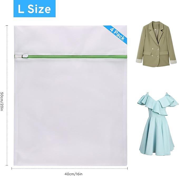 4 Pcs Mesh Laundry Bags Set for Delicates with AUTO-Lock Zipper, Lingerie Bags for Washing Delicates, Laundry Bags Mesh Wash Bags, Delicates Laundry Bag for Jeans,Blouse,Stocking,Bra(Large,20" x 16")