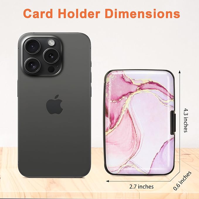 Mayski Credit Card Holder, RFID Blocking, Aluminum Alloy Hard Case, Small Mini Business Metal Wallet for Women Men, Pink Marble