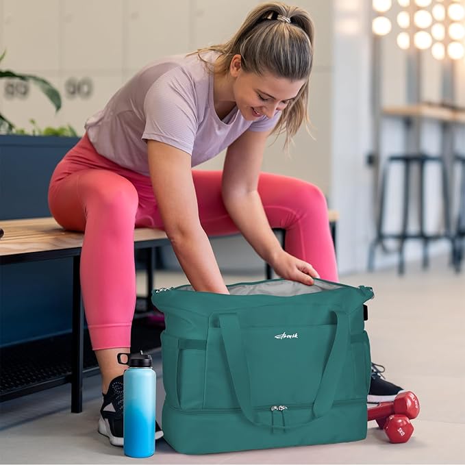 ETRONIK Gym Bag for Women, Personal Item Travel Bag with Shoes Compartment, Weekender Overnight Duffel Bag with Wet Pocket & USB Charging Port, Carry On Bag for Women, Travel, Gym, Weekend
