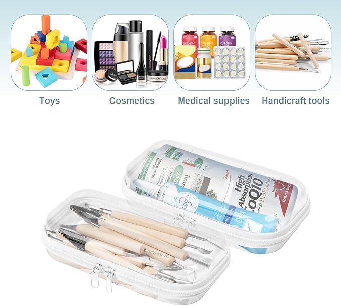 YQBRAO Set of 2 - Hard Sided Clear Zipper Case for Storage - Professional-Grade Plastic Hard Shell Zippered Organizers, Cosmetic Bag, Snack Bins