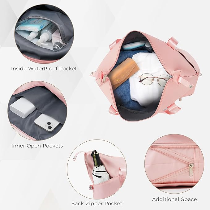 24 Inch Checked Suitcase with TSA Lock Travel Duffel Bag Wet-Dry Toiletry Bag, Pink