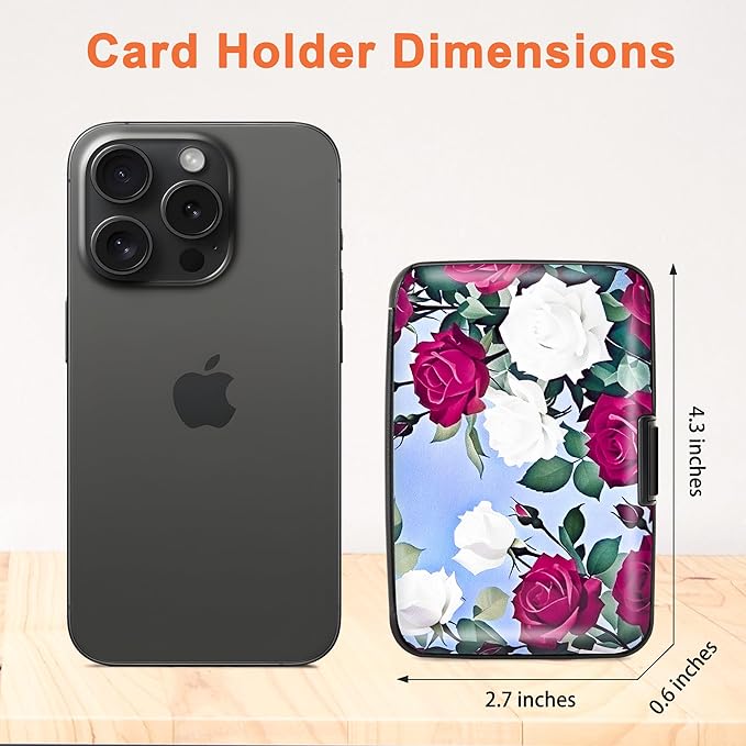 Mayski Credit Card Holder, RFID Blocking, Aluminum Alloy Hard Case, Small Mini Business Metal Wallet for Women Men, Rose