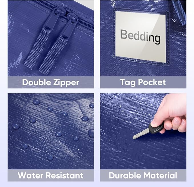 TICONN 8 Pack Extra Large Moving Bags Heavy Duty with Zippers & Carrying Handles, Durable Storage Bags Moving Boxes for Closet Organizers and Storage (8 Pack, Navy)
