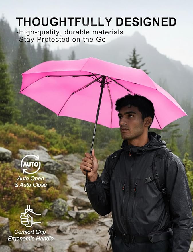 SoulRain Travel Umbrella - Compact Umbrella for Rain - Perfect Large Auto Folding Umbrella - Ideal Car umbrella, Small umbrella, and Travel Companion