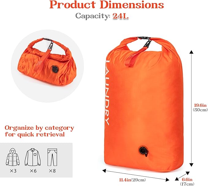 Travel Laundry Bag, Vacuum Compression Dirty Clothes Travel Bag, Waterproof Wet/Dry Space-Saving Laundry Storage Organizer, Smell Proof Storage Bag for Clothing, Swimming, Yoga, Gym, Camping