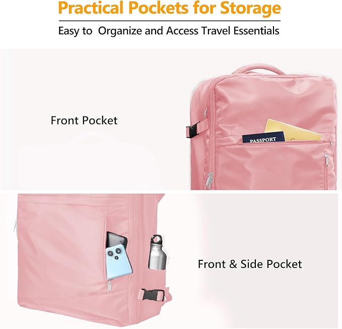 SUOCO Travel Vacuum Backpack, 60L Seal Compression Air Vac Bag Back Pack with Travel Pump, Carry On Suitcase Luggage Flight Approved for Men Women Personal Item, Pink