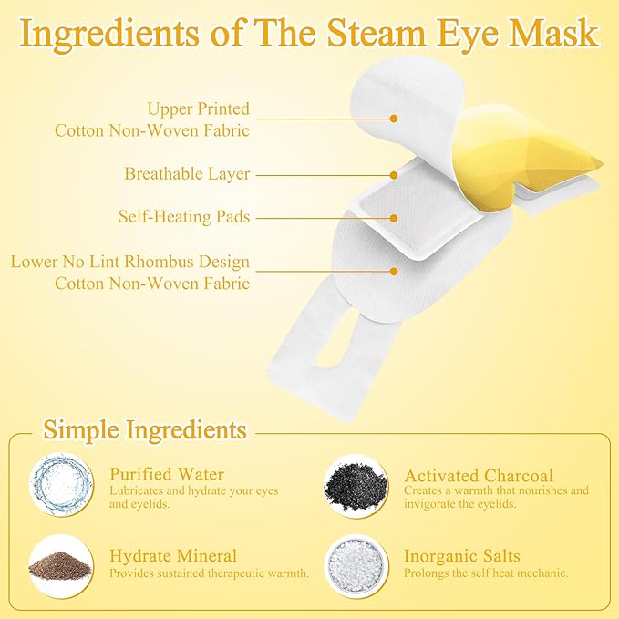 16 Packs Steam Eye Mask, Heated Eye Mask for Sleeping, Warm Compress for Eyes, Self Heating Disposal Steam Mask for Home Sleep, Office, Spa, Travel Essential Valentine's Day Gift (Chamomile)