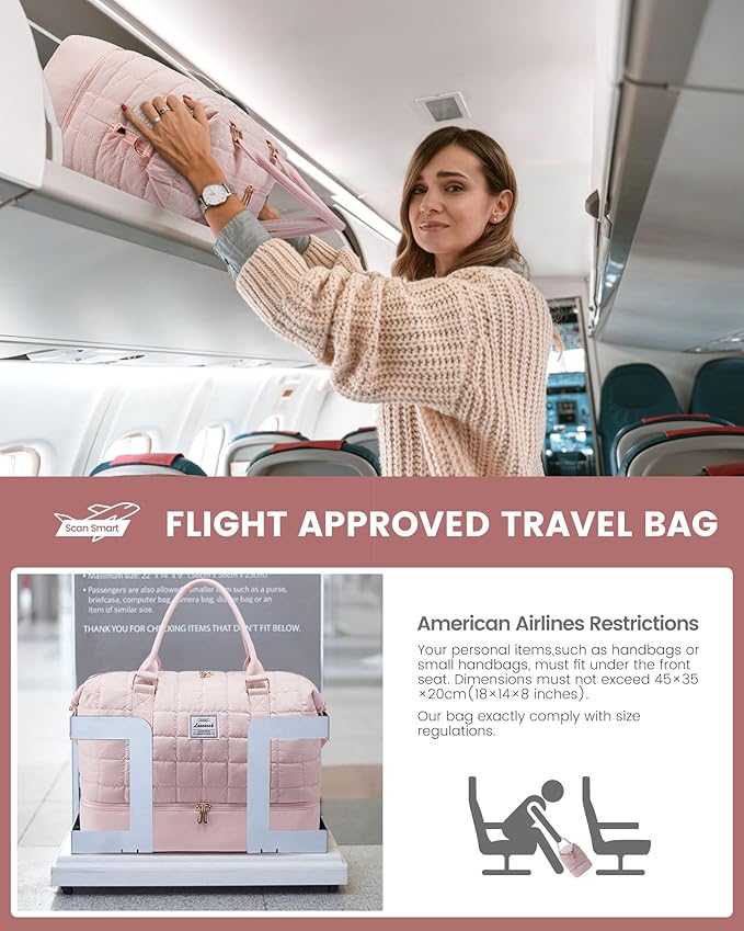 LOVEVOOK Large Duffle Bag for Travel, Puffer Weekend Bags for Women Travel Tote, Carry on Duffel Bag for Airplanes, 18 Inch Personal Item Bag Gym Bag Women, Pink