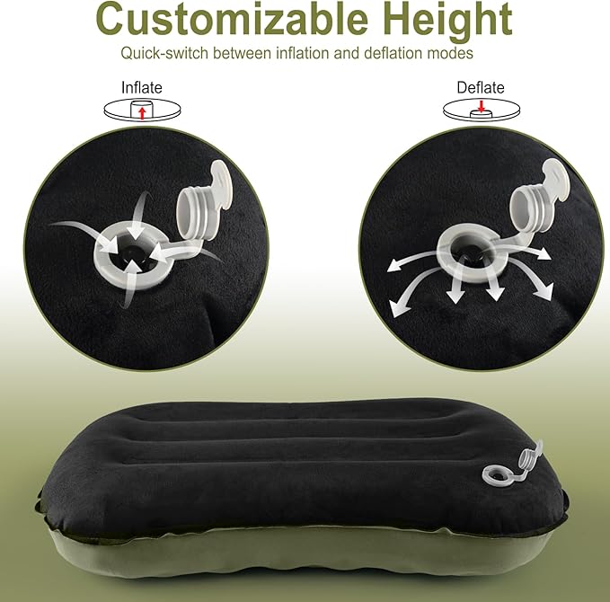 Camping Pillow with Ice Silk Memory Foam Cover - Ultralight Inflatable Pillow for Camping Lightweight, Ergonomic and Washable for Camping, Hiking, and Travel Green